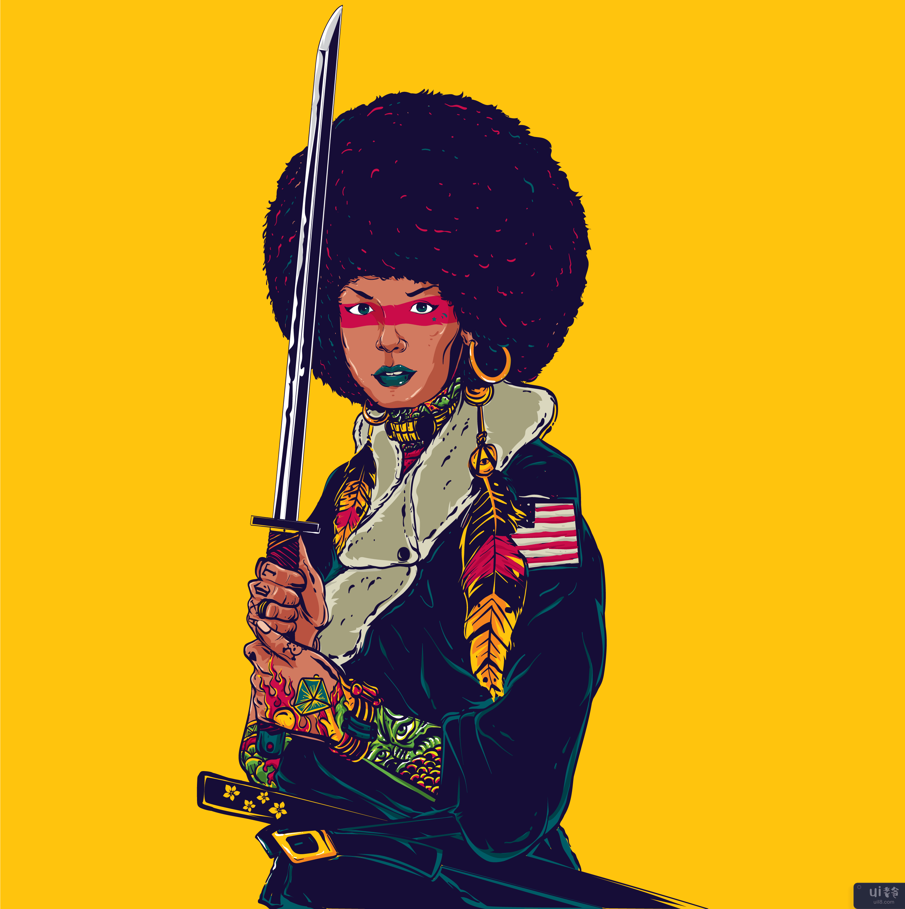 非洲武士矢量(Afro samurai vector)插图2
