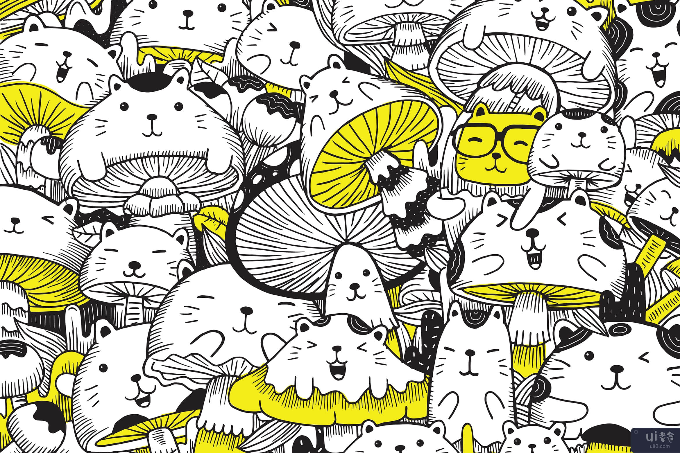 猫和蘑菇的孩子们的可爱着色(Cute coloring for kids with Cats and Mushroom)插图2