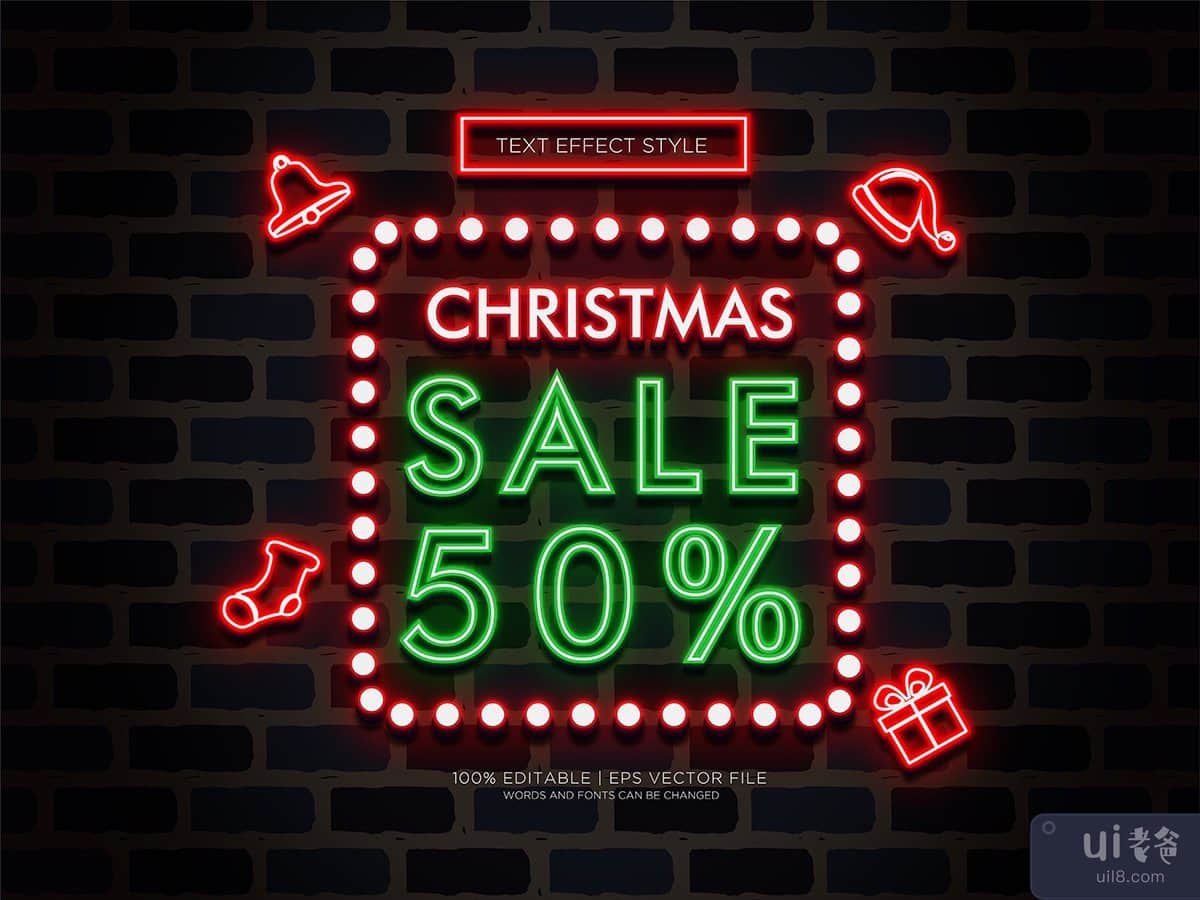 圣诞节销售霓虹灯文字效果(CHRISTMAS SALE NEON TEXT EFFECTS)插图2