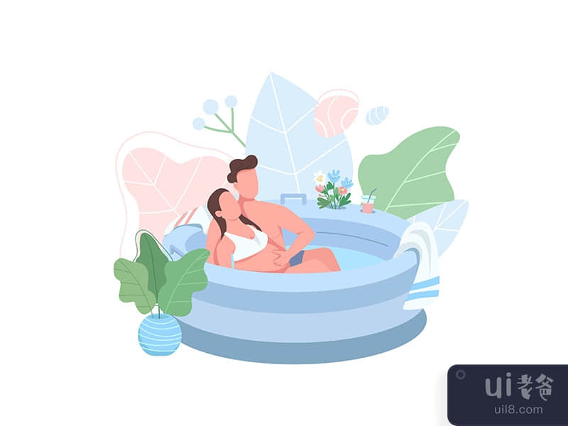 Caucasian expectant couple flat color vector faceless character