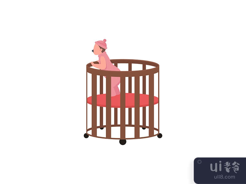 Baby in cradle flat color vector faceless character