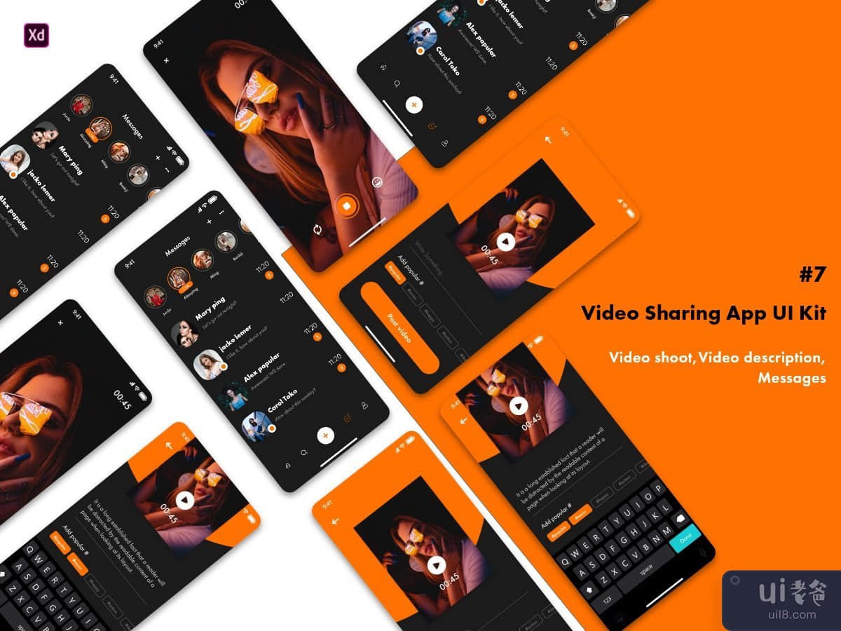 #7 - Video Sharing App Ui Kit (Video shoot,Video description and Messages)