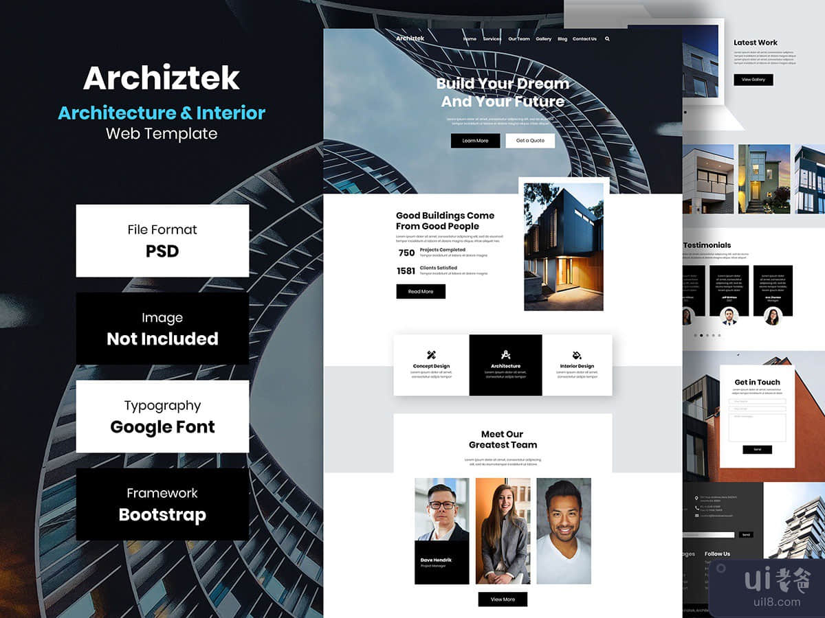 ARCHIZTEK - Architecture & Interior Web Landing Page Psd Template