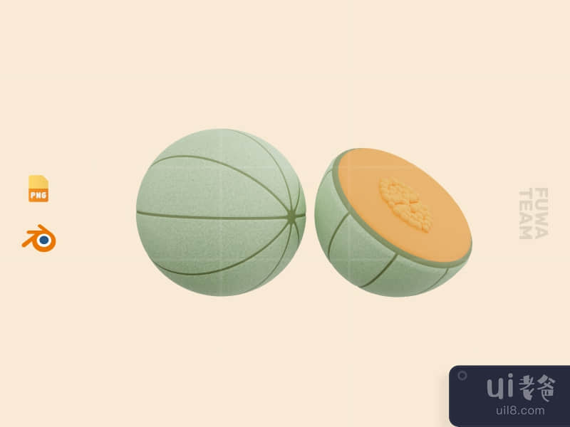 Cute 3D Fruit Illustration Pack - Melon (front)
