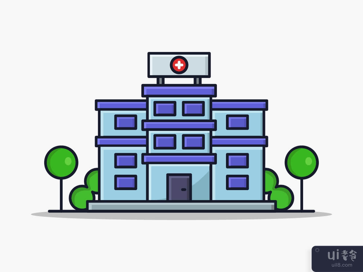 Cartoon illustrated hospital