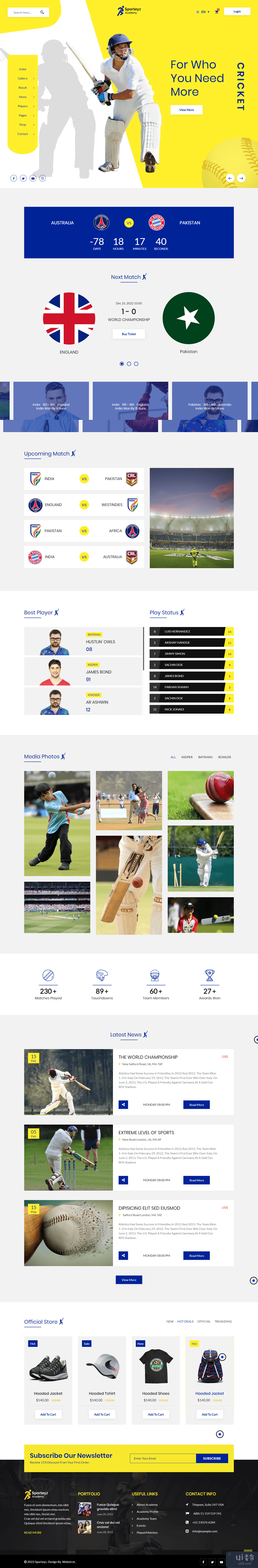 板球网页模板(Cricket Web Template)插图2