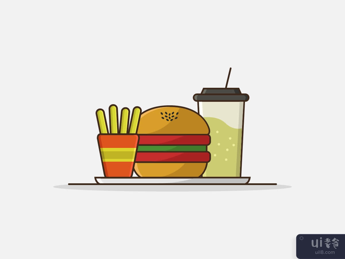 Cartoon illustrated drink sandwich