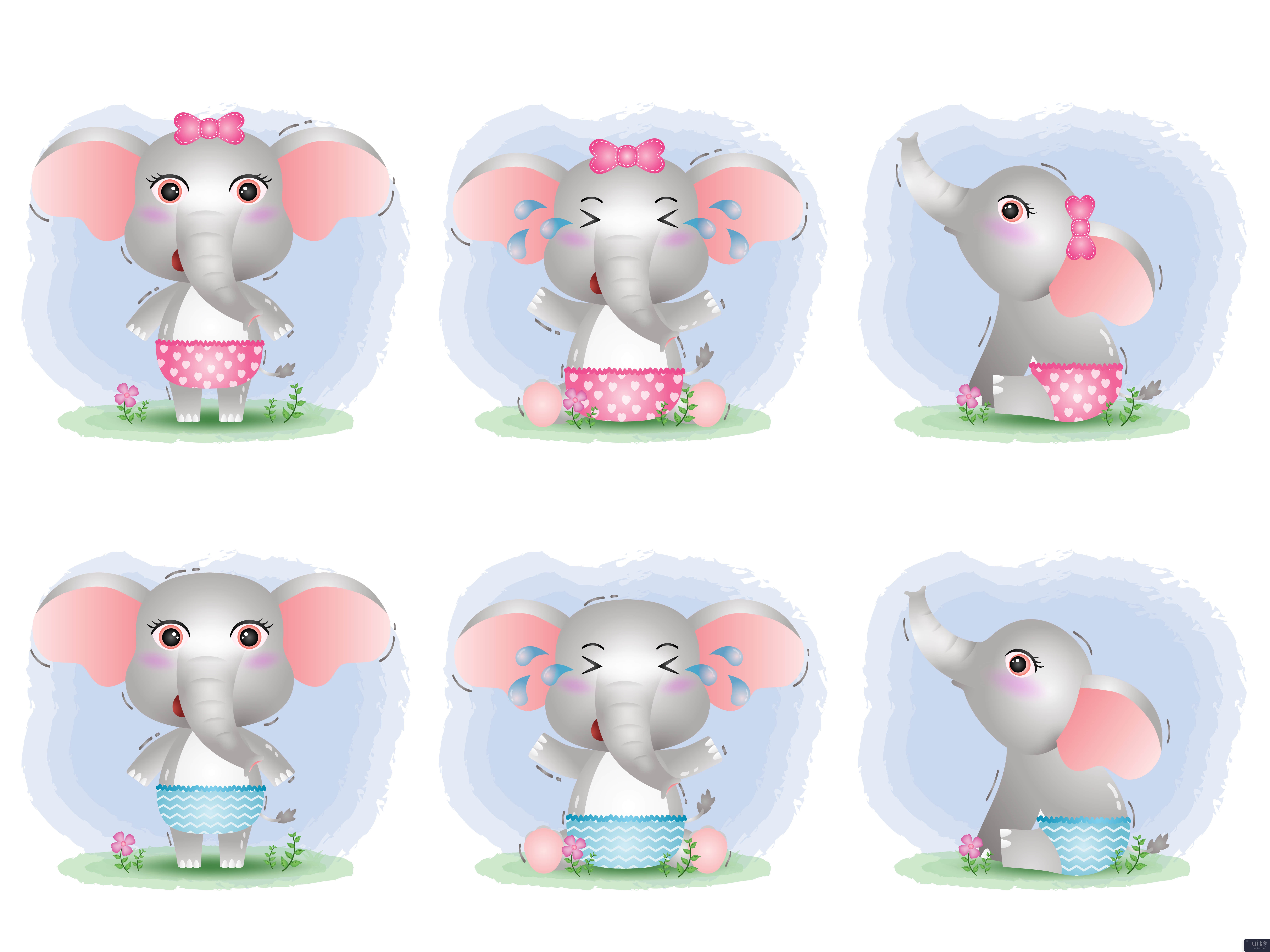 儿童风格的可爱小象系列(cute baby elephant collection in the children's style)插图2