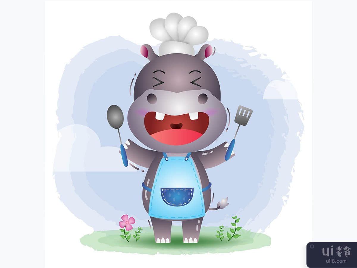 一个可爱的小河马厨师(a cute little hippo chef)插图2