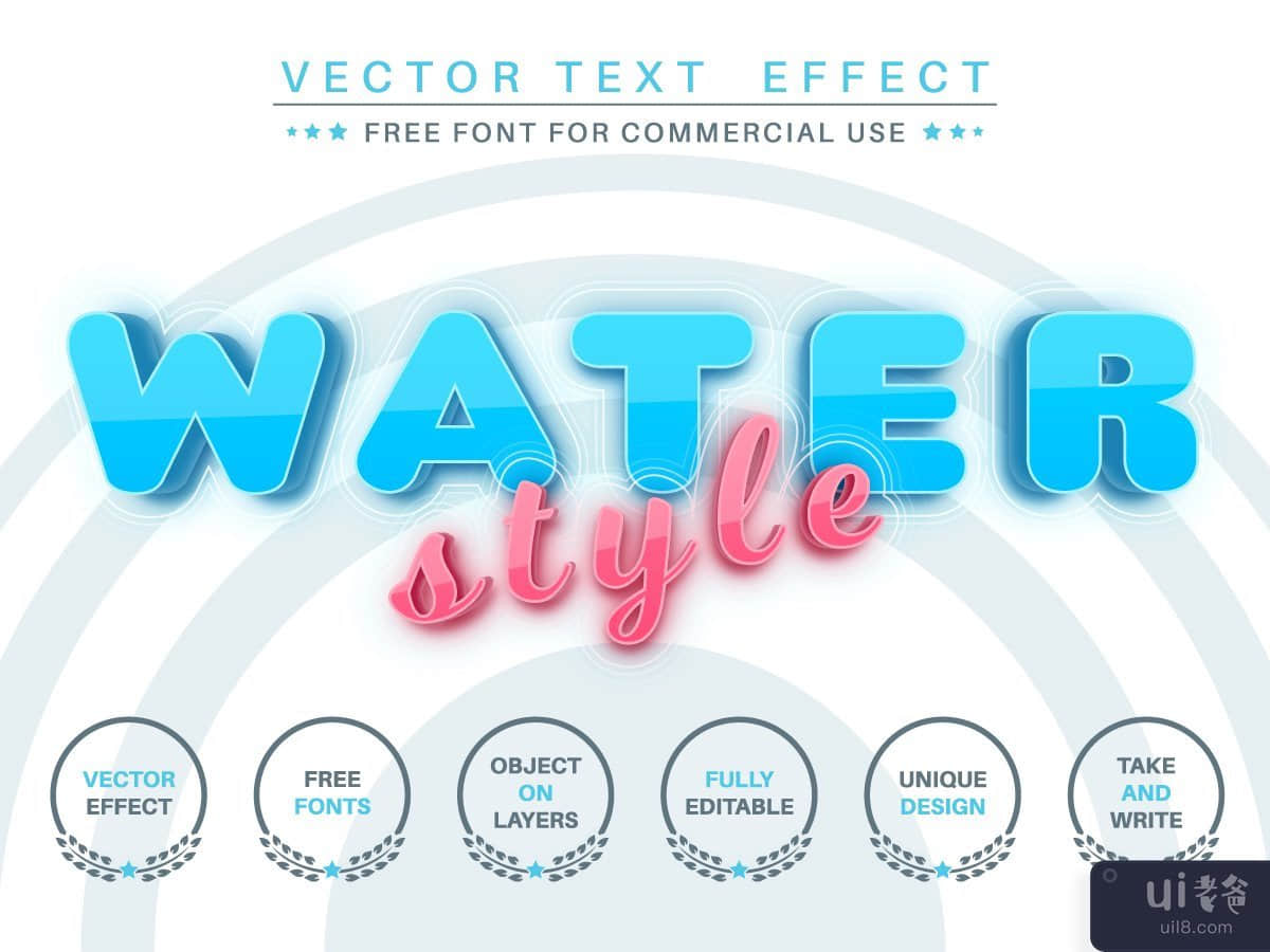Blue water - editable text effect,  font style