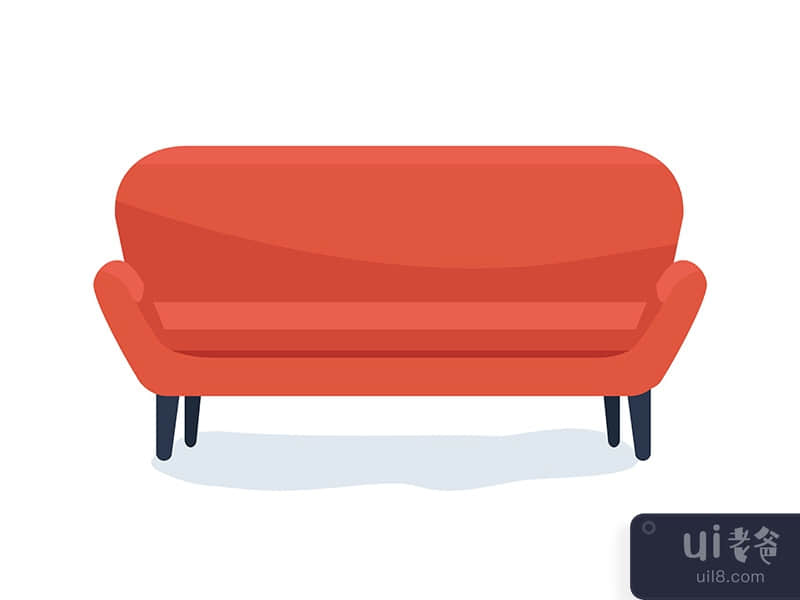 Comfortable red sofa semi flat color vector object