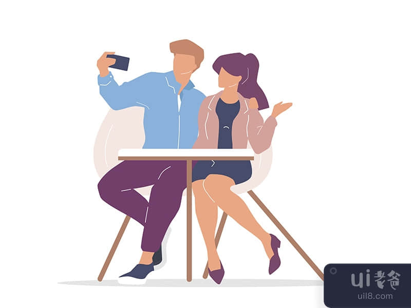 Couple in cafe flat color vector faceless characters