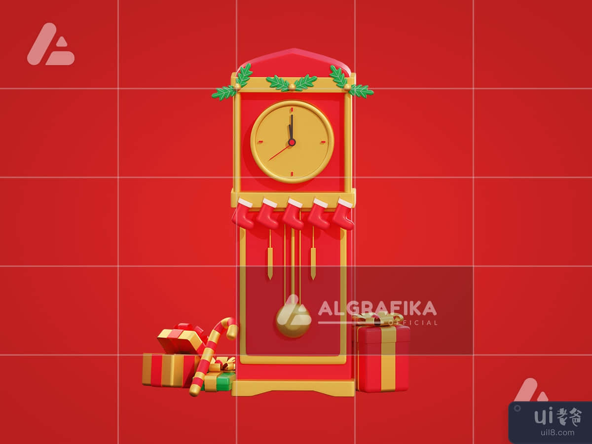 3d christmas giftbox and clock
