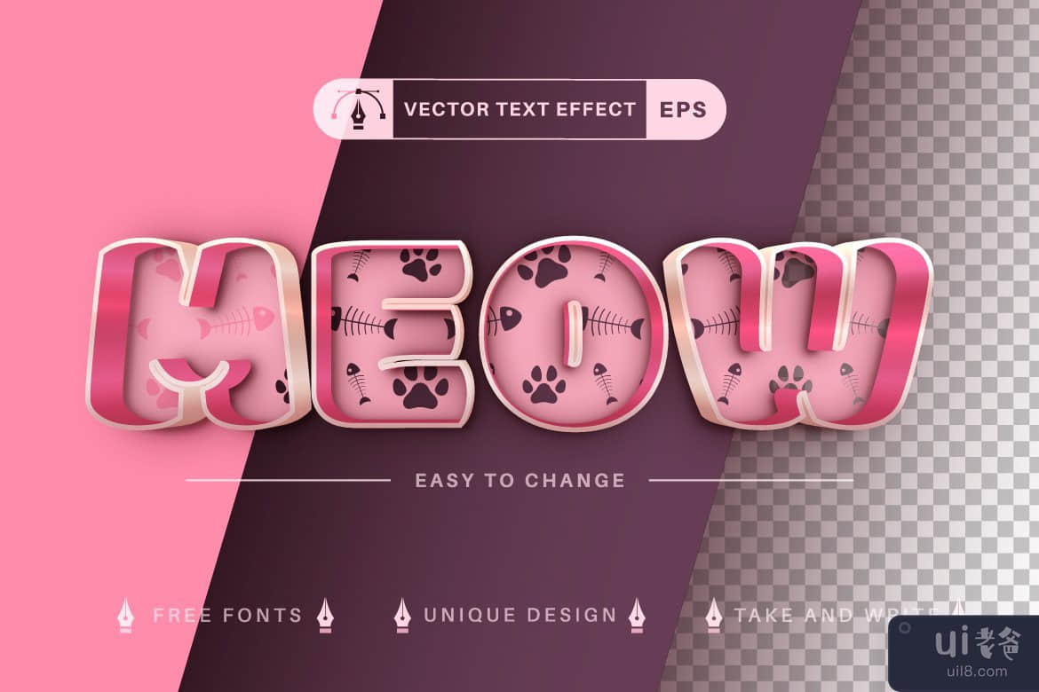 猫双色可编辑文本效果，字体样式(Cat Double Color Editable Text Effect, Font Style)插图4