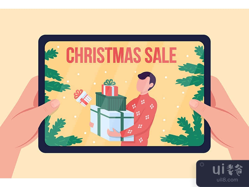 Christmas sale flat color vector illustration