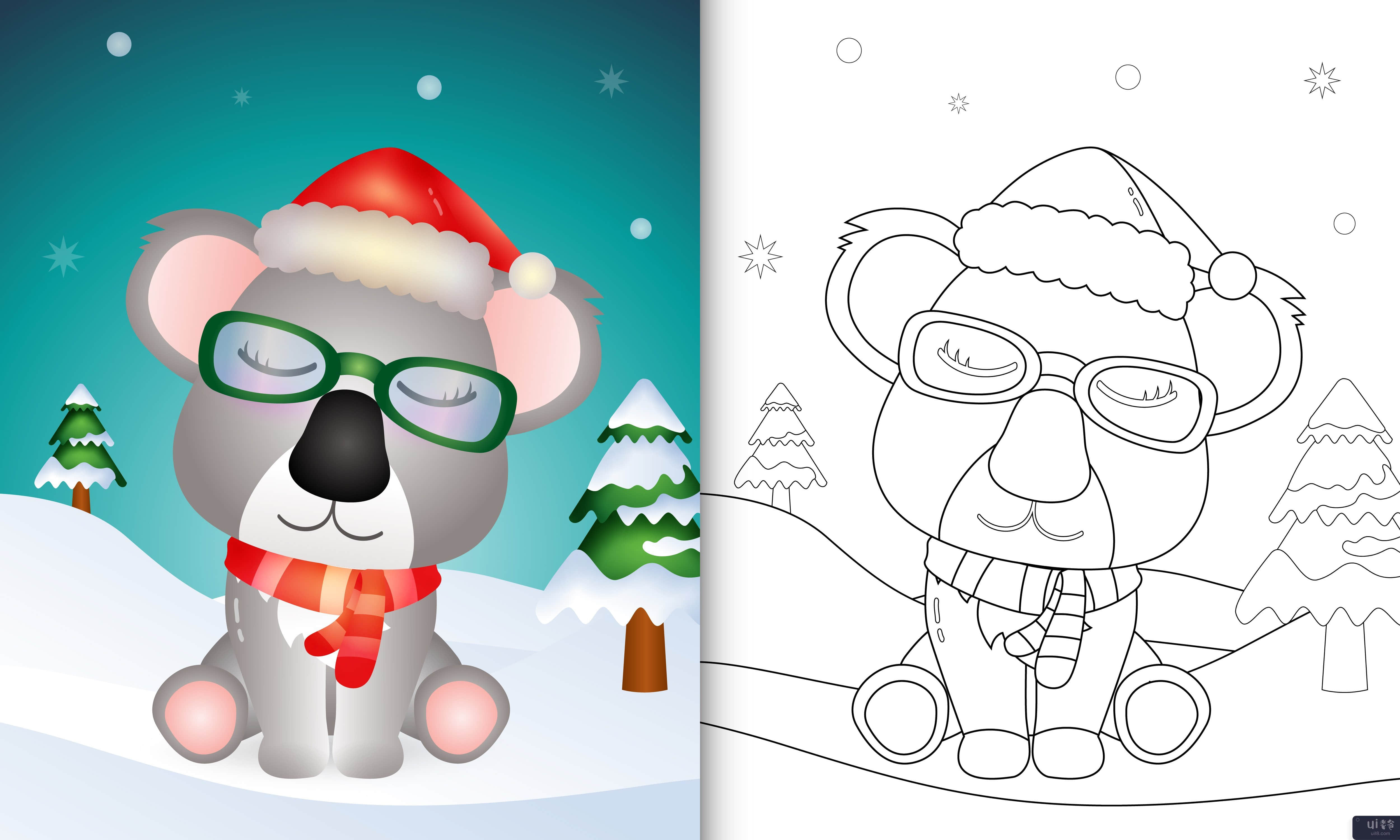 带有可爱考拉圣诞人物的图画书(coloring book with a cute koala christmas characters)插图2