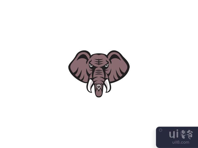 African Elephant Head Angry Tusk Retro