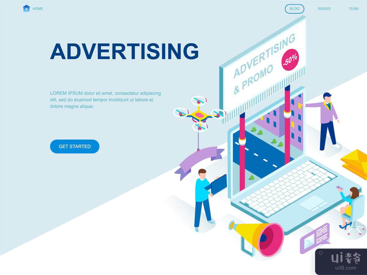 Advertising Isometric Landing Page Template