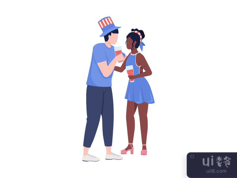 Couple dressed in apparel of national colours semi flat color vector characters