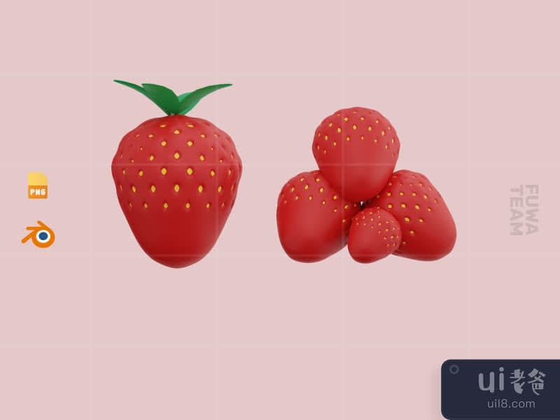 Cute 3D Fruit Illustration Pack - Strawberry (front)