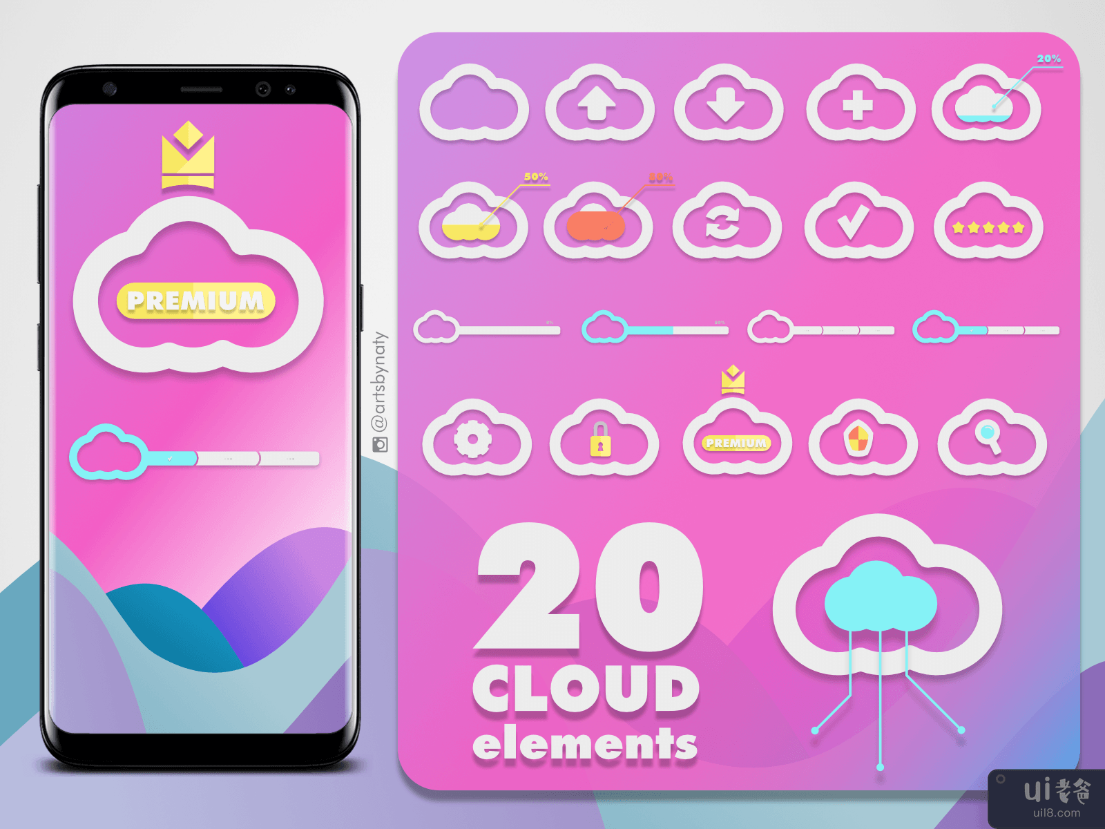 Cloud Elements Kit - 20 Clean floating clouds design.