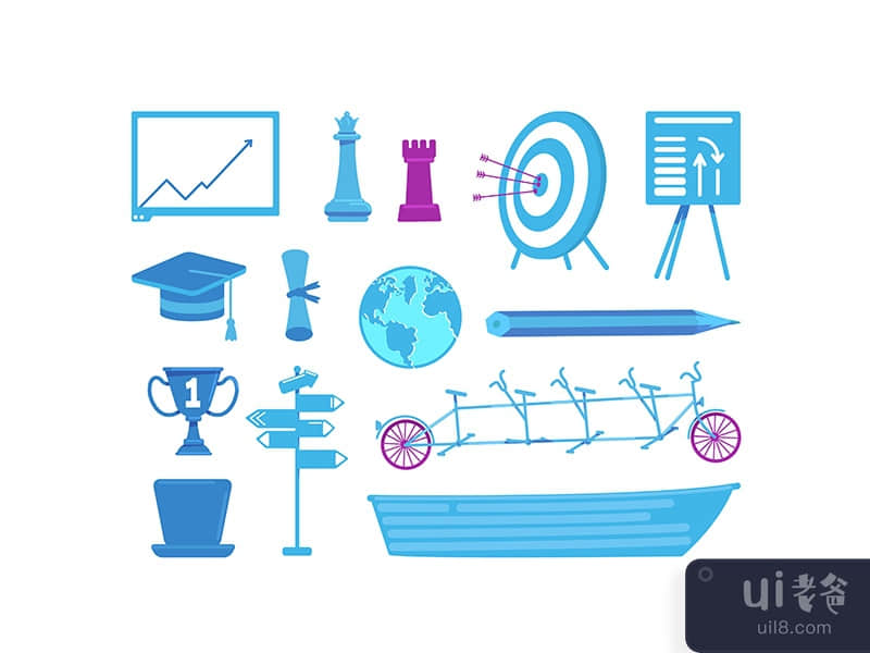 Business and education flat color vector objects set