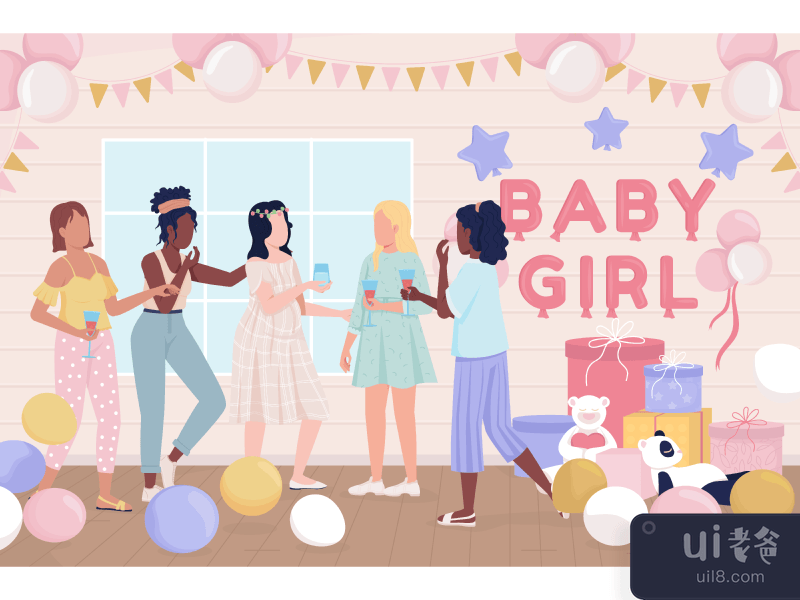 Baby shower flat color vector illustration