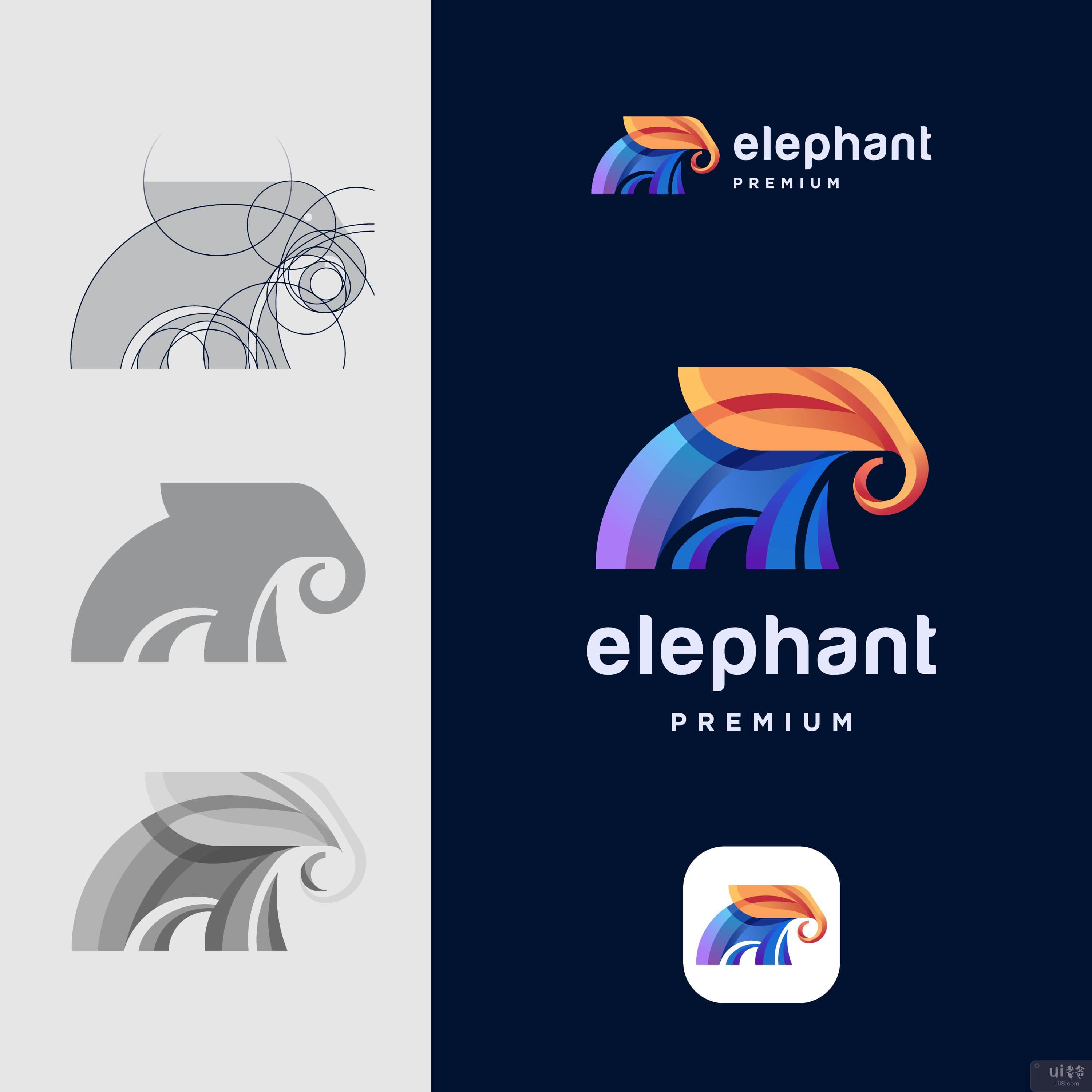 五颜六色的大象标志模板(Colorful elephant logo template)插图2