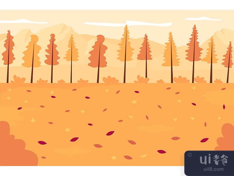 Autumn forest flat color vector illustration