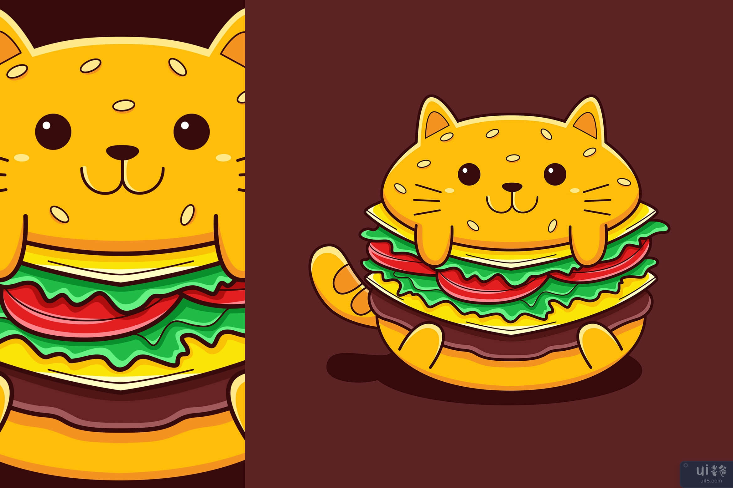 可爱的汉堡猫矢量卡通风格(Cute Burger Cat Vector Cartoon Style)插图2