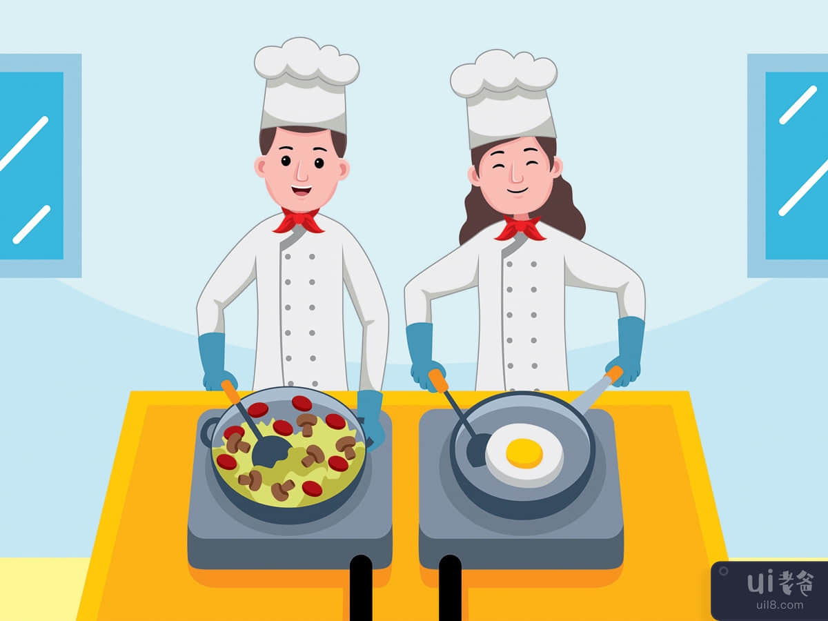 Couple Chef Profession Vector Illustration