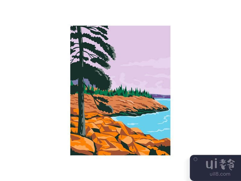 Acadia National Park Maine United States WPA Poster Art Color