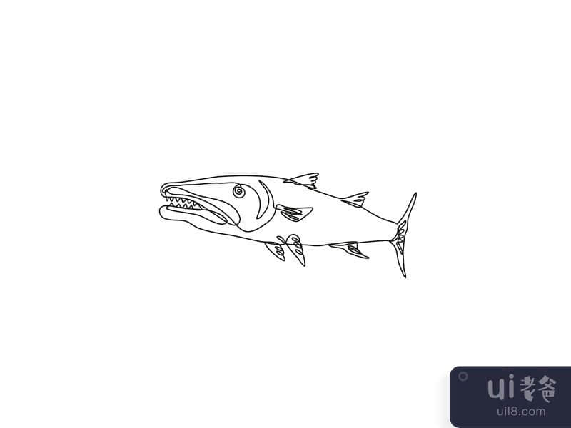 Barracuda or Cuda Viewed from Side Continuous Line Drawing 