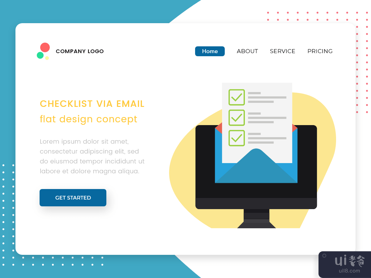 Checklist via Email flat design for Landing page