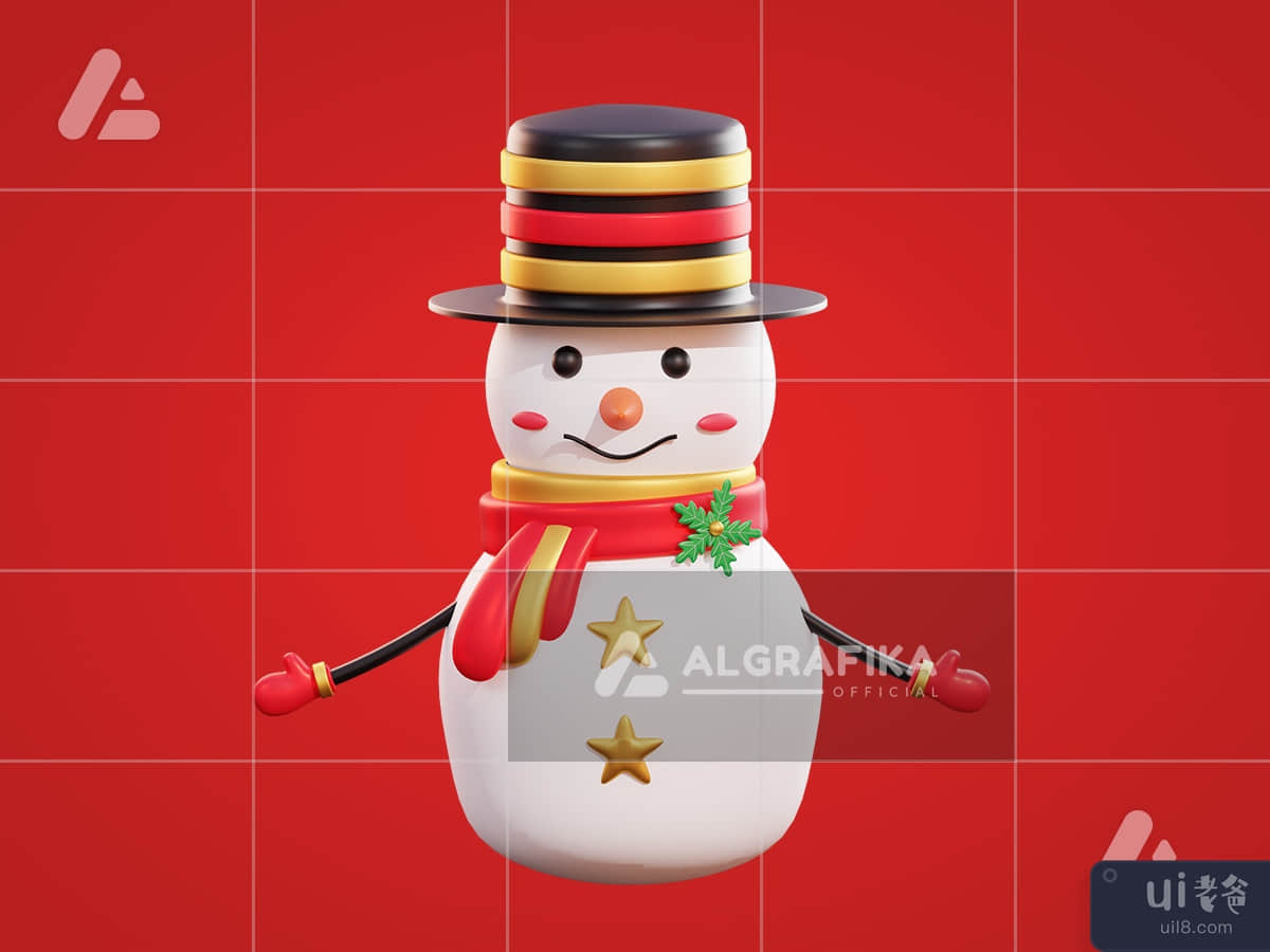 3d christmas snowman wearing black hat