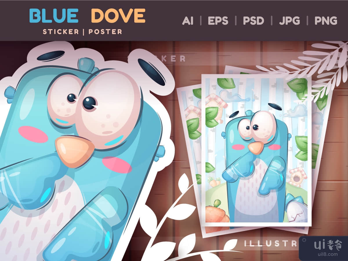 Blue Dove Animal Sticker | Cartoon Character PNG