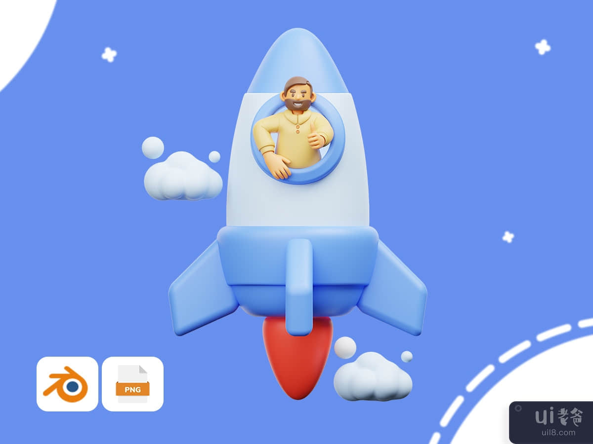 Businessman flying in a rocket - Workly 3D Illustration Pack