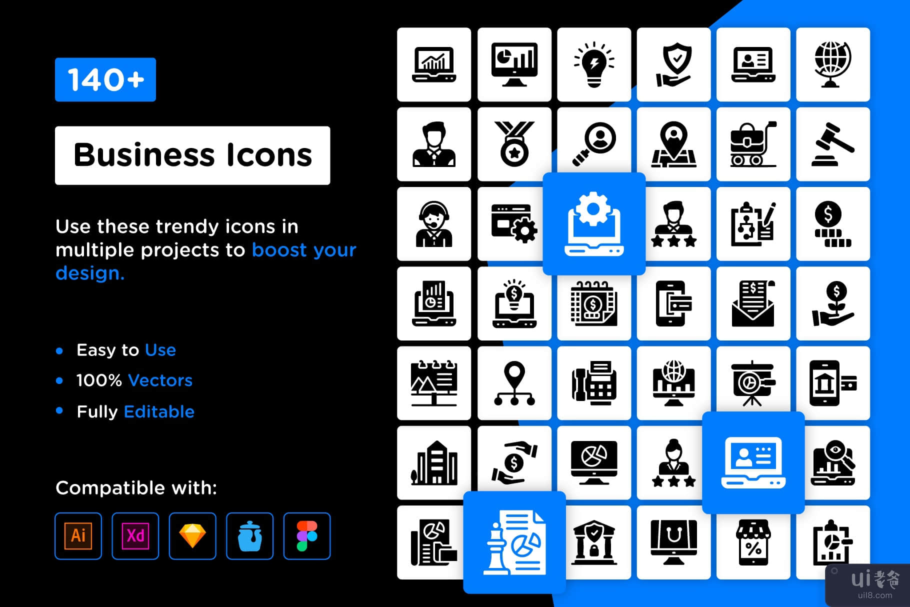 145 个商业字形图标(145 Business Glyph Icons)插图8