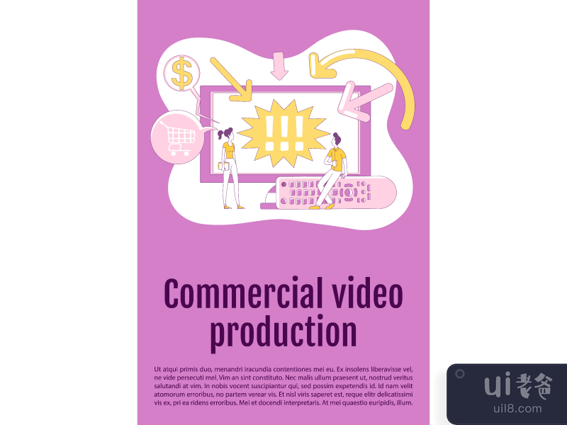Commercial video production poster flat silhouette vector template