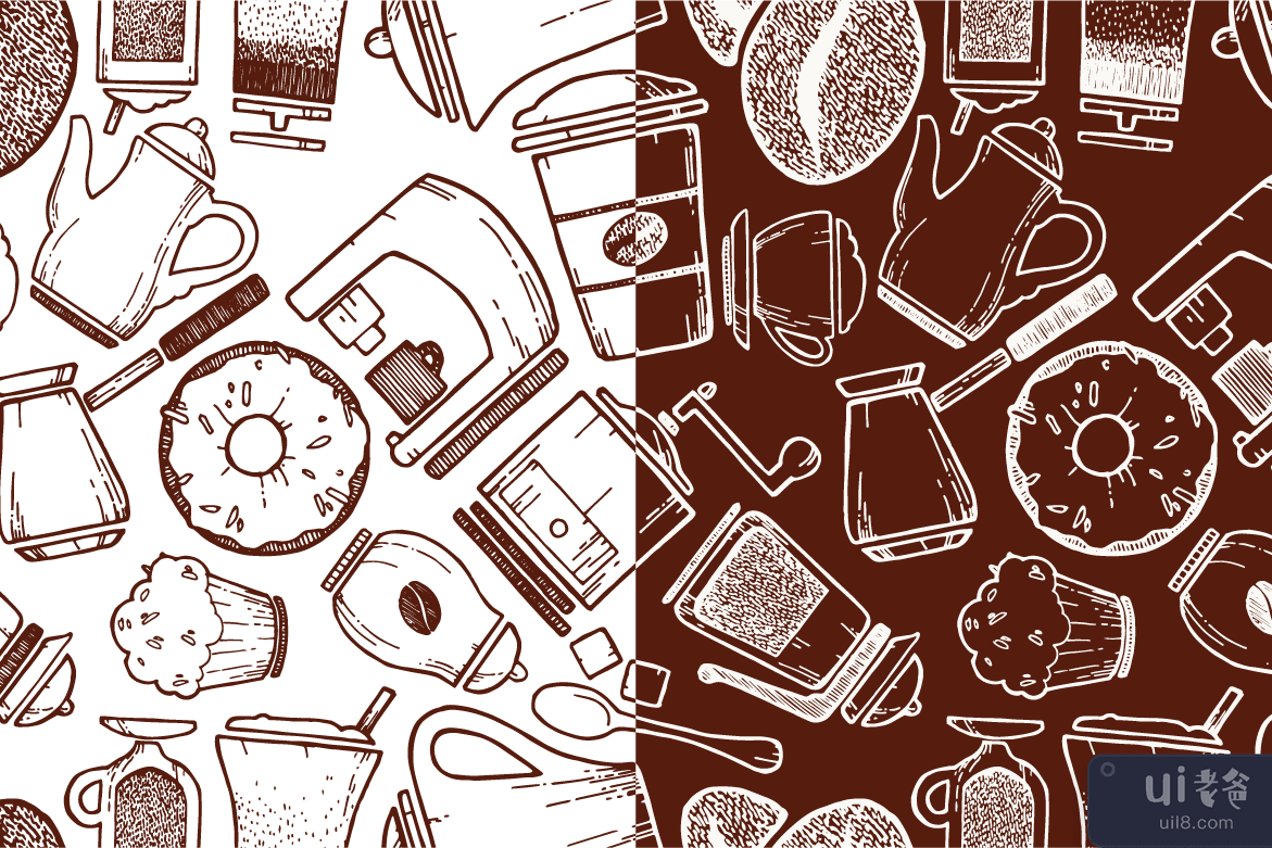 咖啡图标和图案(Coffee icons & pattern)插图2