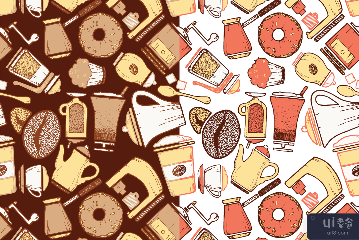 咖啡图标和图案(Coffee icons & pattern)插图4