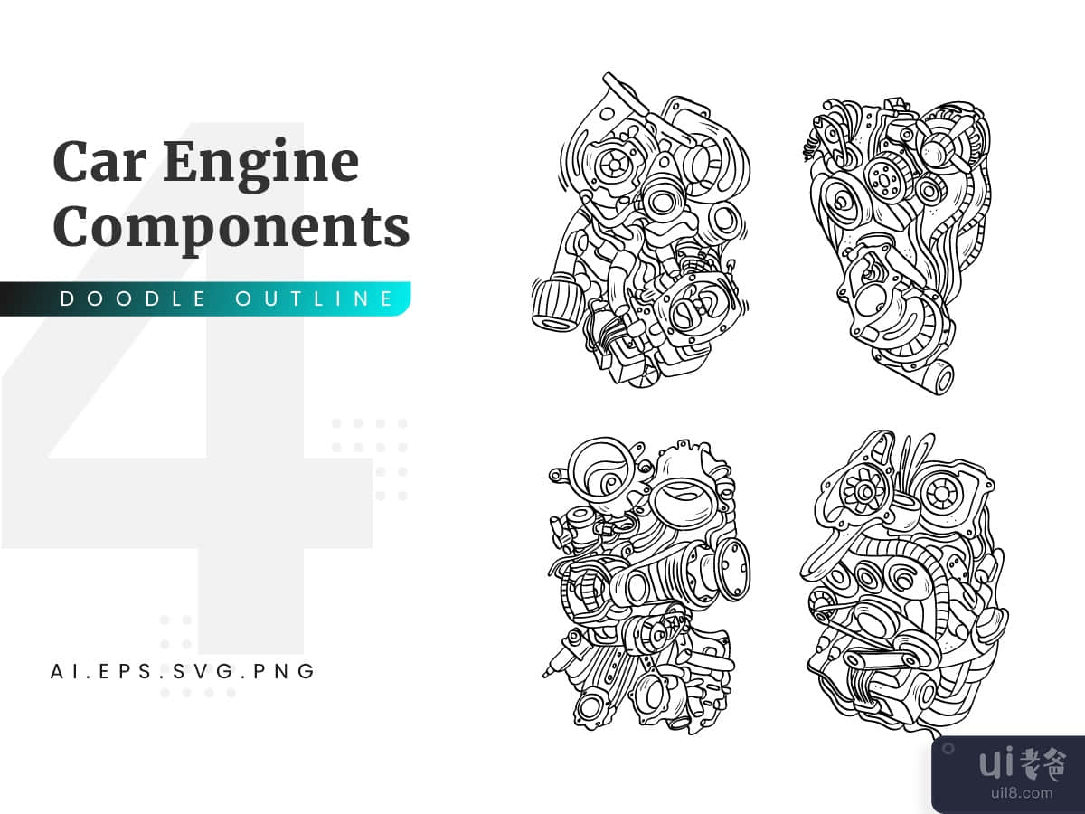 Car Engine Components doodle
