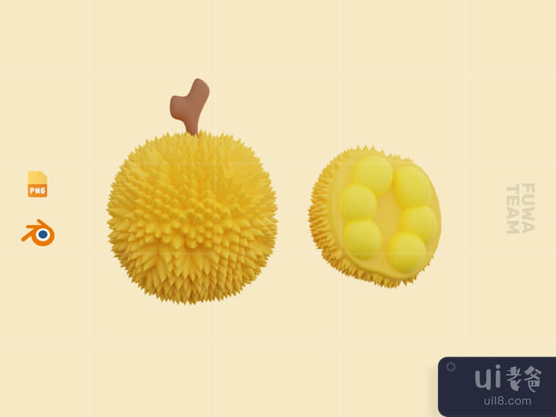 Cute 3D Fruit Illustration Pack - Durian (front)