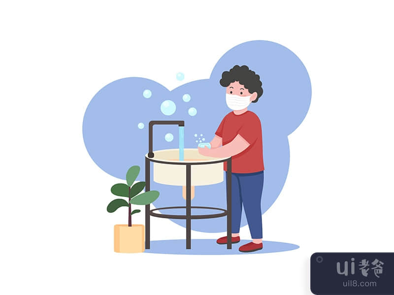 Child washes hands flat concept vector illustration
