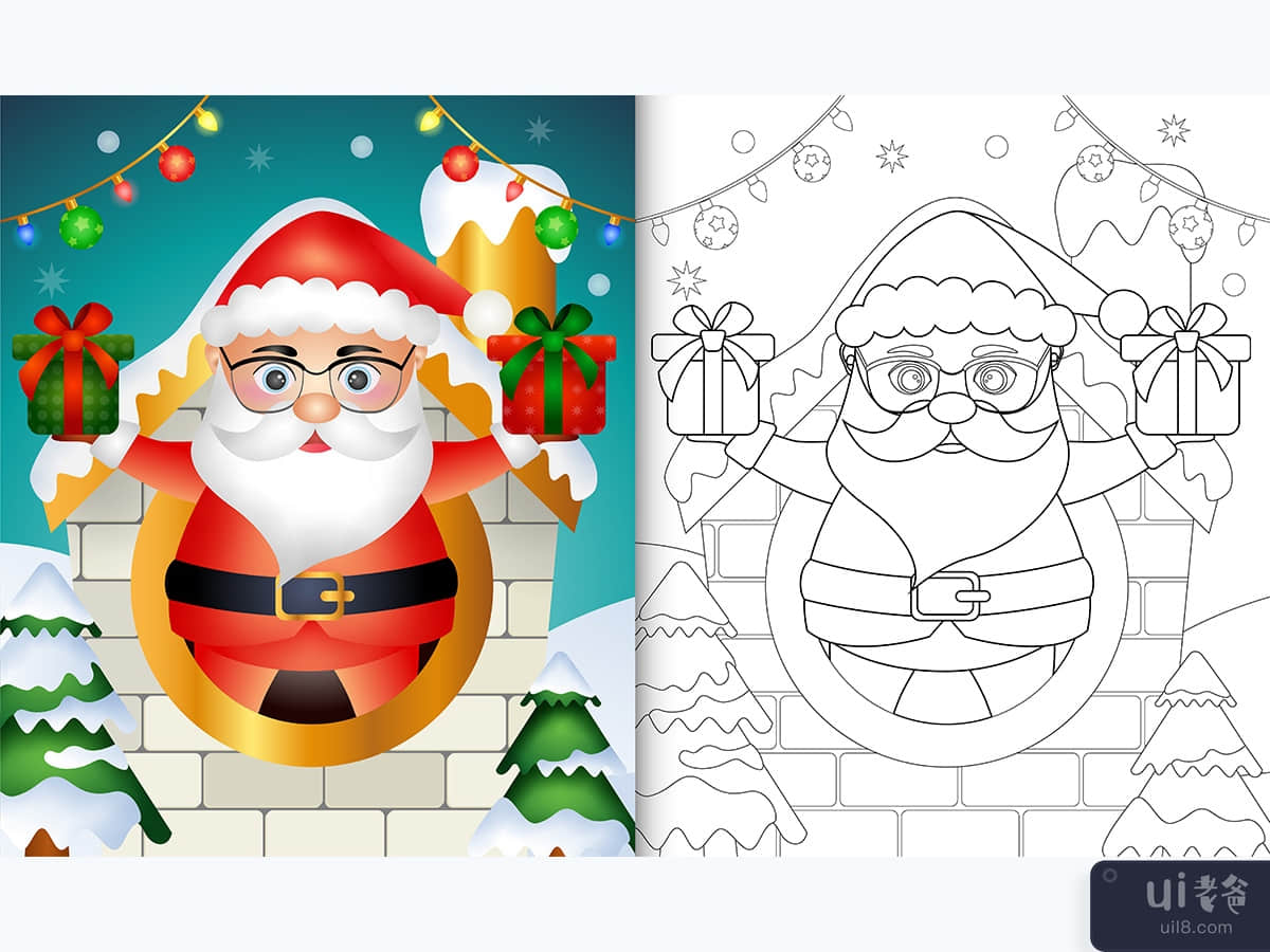 coloring book with a cute santa clause christmas characters