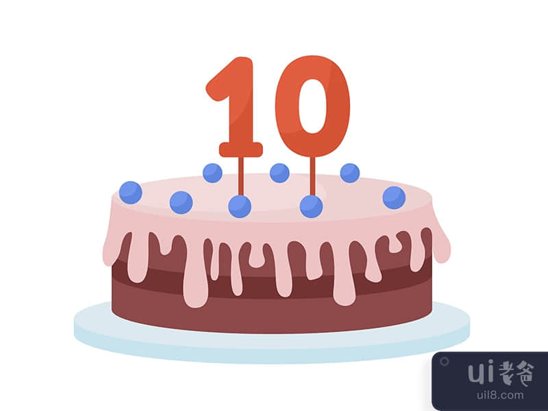 Birthday cake with candles semi flat color vector object