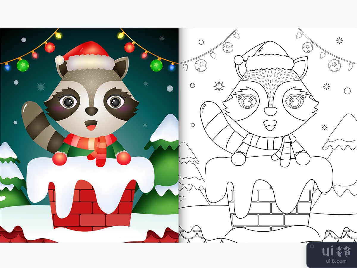 coloring for kids with a cute raccoon in chimney