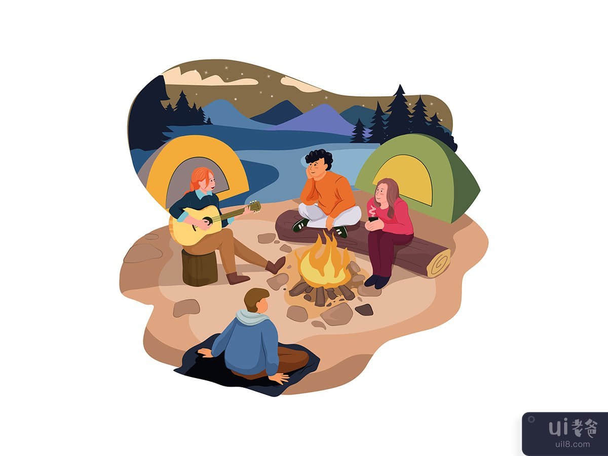 A group of people hanging by the fire