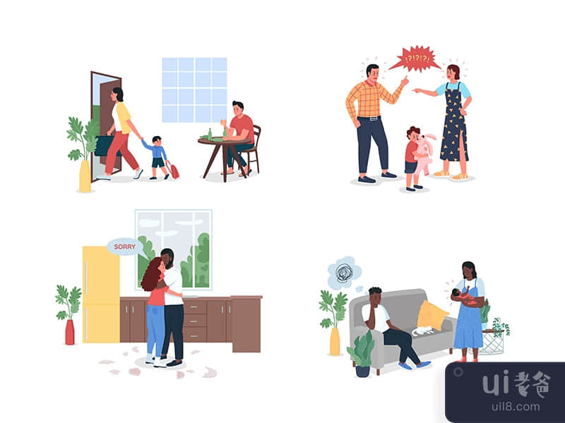 Arguing family flat color vector detailed character set
