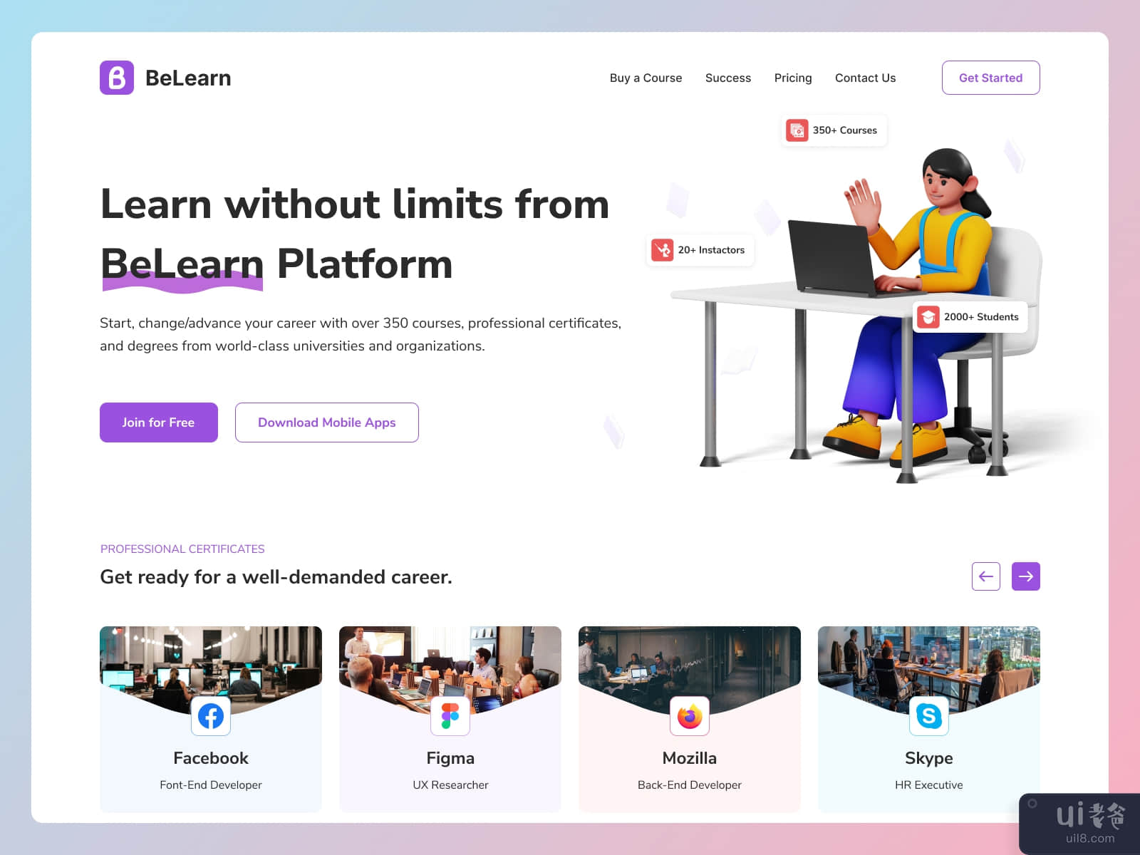 BeLearn Website Landing Page UI design.